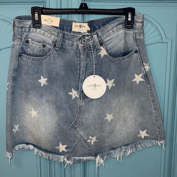 NWT Umgee Star Print Denim Jean Skirt Women’s Sz Large - Picture 5 of 7